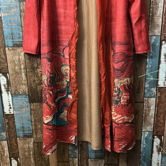 Medium heavy artsy removable scarf soft brushed long jacket top - Picture 3 of 16